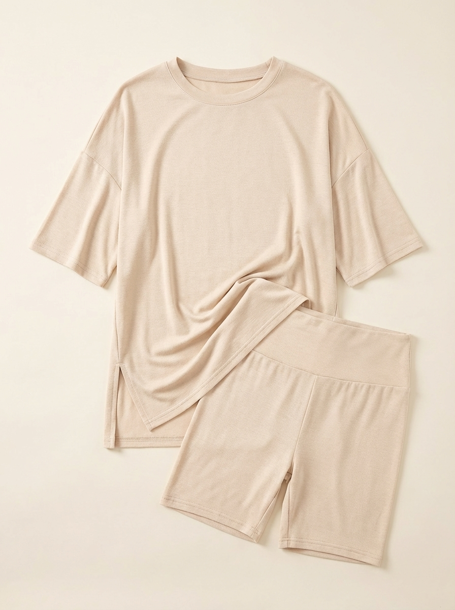 The SoftSet Oversized Lounge Duo - Flat Lay Oatmeal