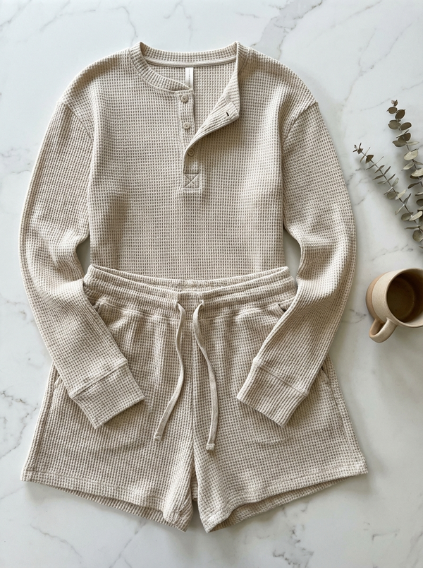 BreezeKnit Waffle Lounge Set - Flat Lay Detail