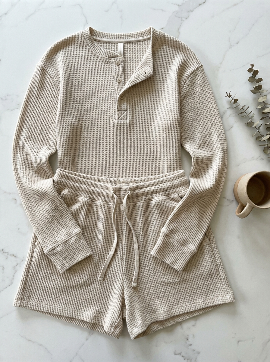 BreezeKnit Waffle Lounge Set - Flat Lay Detail
