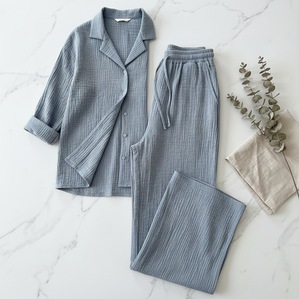 CloudGauze Breeze Set - Dusty Blue flat lay