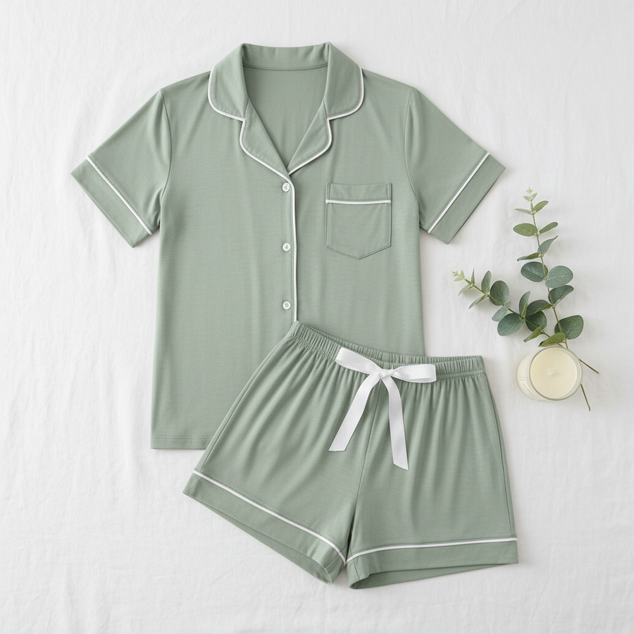 BambooBreeze Cooling Pajama Set flat lay - Sage Green