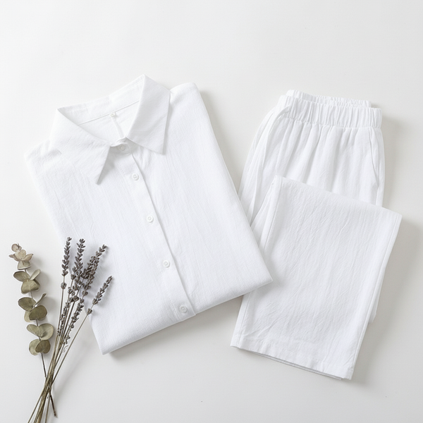 LinenAire Relaxed Linen Lounge Set - Flat Lay White