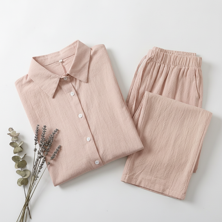 LinenAire Relaxed Linen Lounge Set - Flat Lay Dusty Rose
