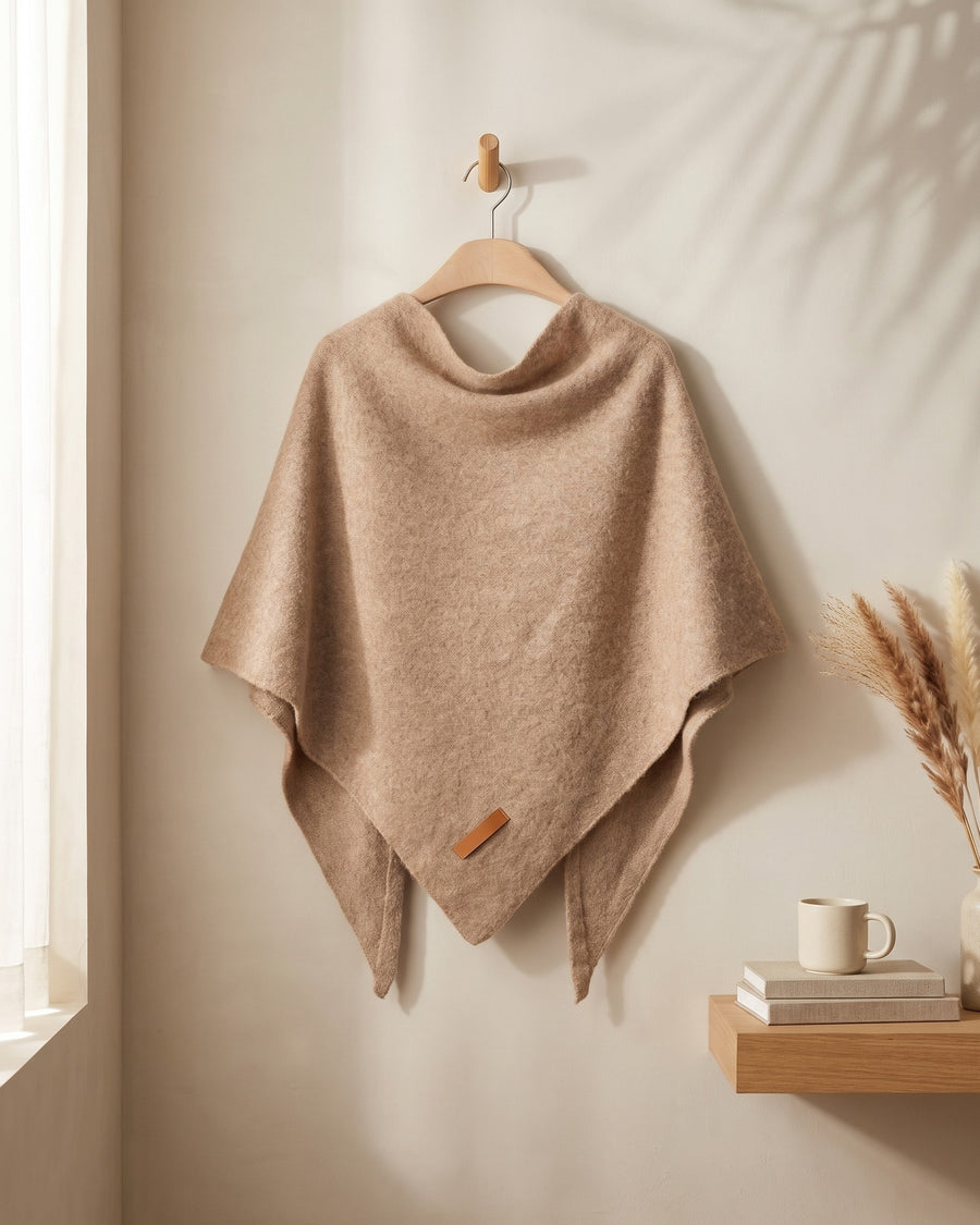 The Fleece Shawl unknotted, falling to a V at the front