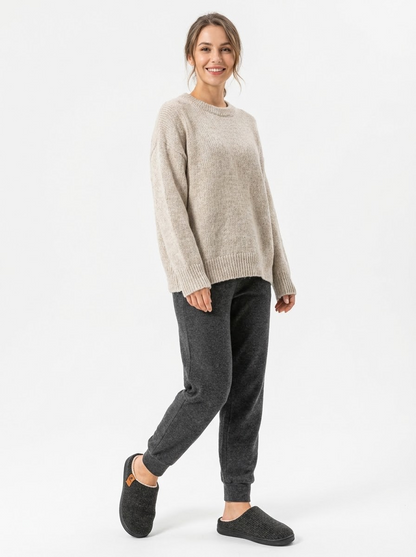 Model wearing CloudStep Fleece-Lined Slippers - white studio hero shot