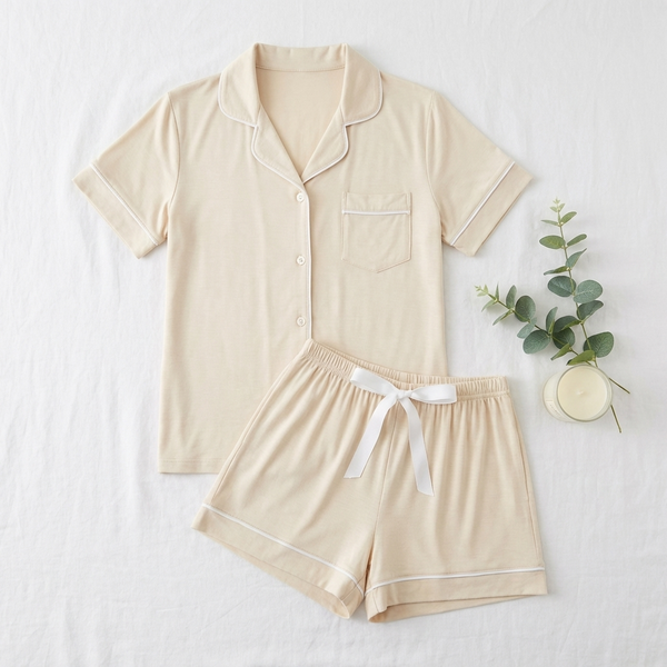 BambooBreeze Cooling Pajama Set flat lay - Oatmeal
