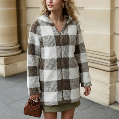 Plaid Fleece Hooded Coat