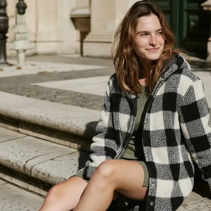 Plaid Fleece Hooded Coat