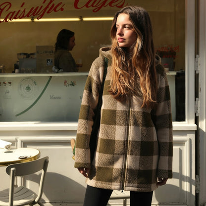 Plaid Fleece Hooded Coat