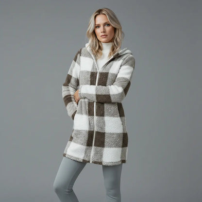 Plaid Fleece Hooded Coat
