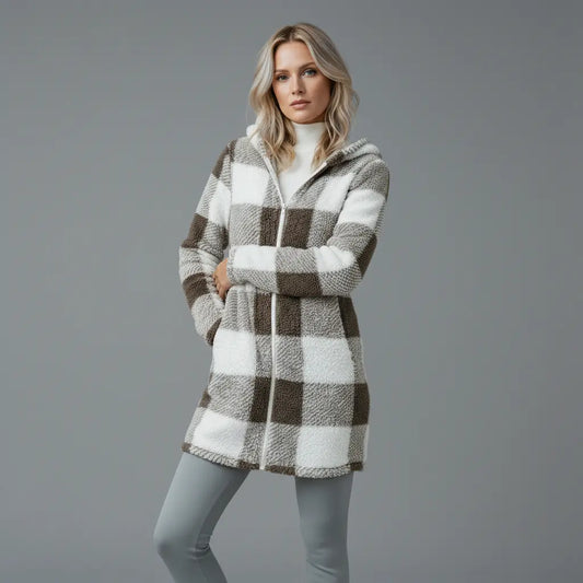 Plaid Fleece Hooded Coat