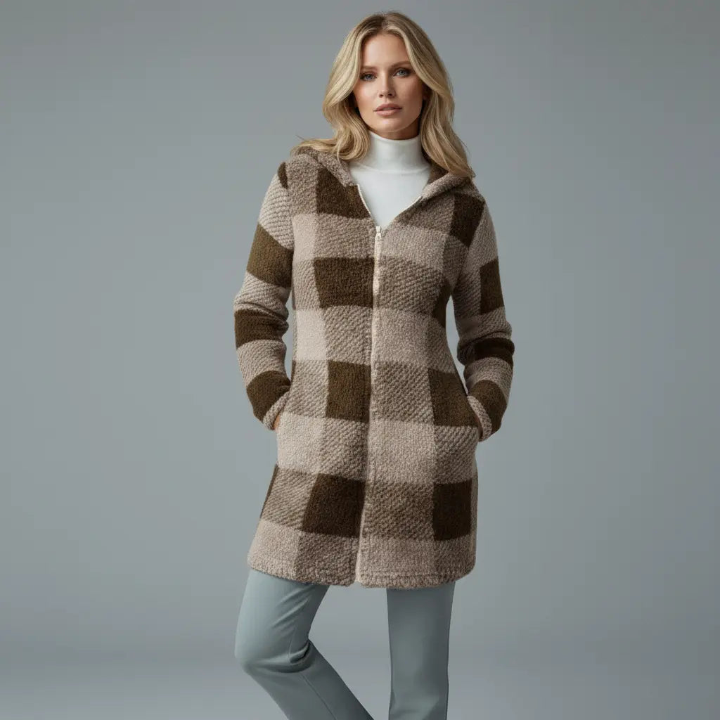 Plaid Fleece Hooded Coat