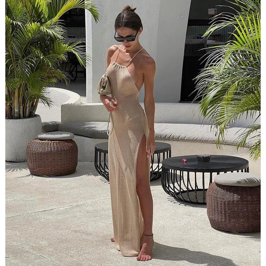 The Marina Mesh Halter Cover-Up Dress - detail view