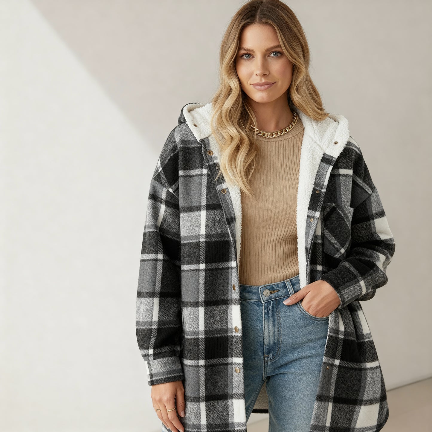 Flannel Hooded Plaid Jacket