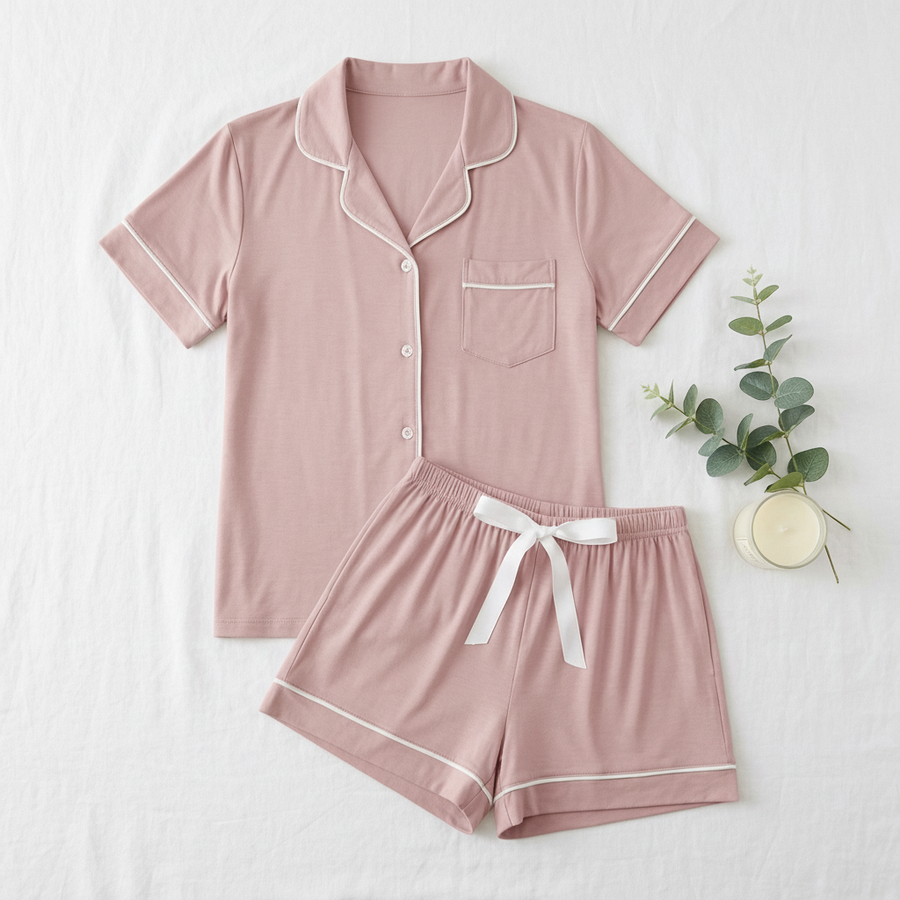 BambooBreeze Cooling Pajama Set flat lay - Dusty Rose