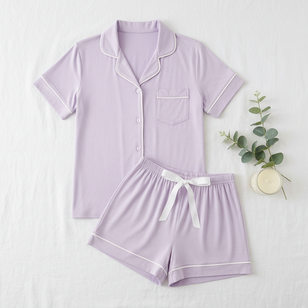 BambooBreeze Cooling Pajama Set flat lay - Lavender