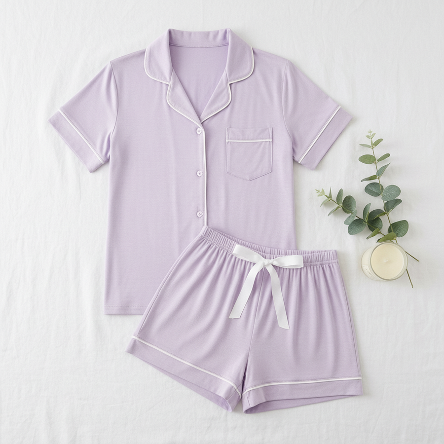 BambooBreeze Cooling Pajama Set flat lay - Lavender