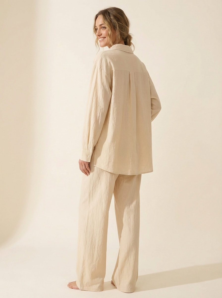 LinenAire Relaxed Linen Lounge Set - Back Angle in Oatmeal