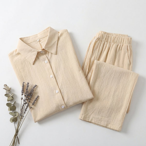 LinenAire Relaxed Linen Lounge Set - Flat Lay Oatmeal
