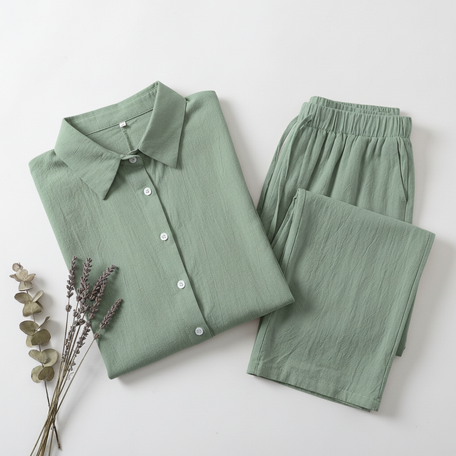 LinenAire Relaxed Linen Lounge Set - Flat Lay Sage