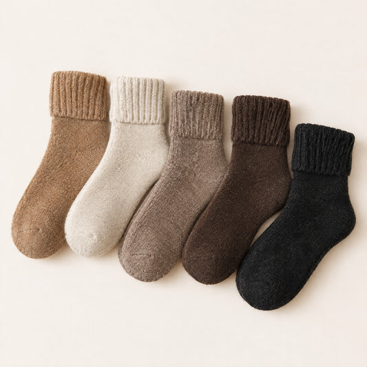 Five pairs of winter socks in black, chocolate, camel, taupe and oat