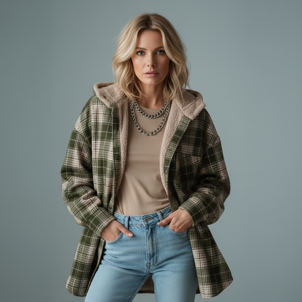 Flannel Hooded Plaid Jacket